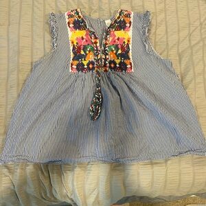 Striped top with Colorful Patterned Accents